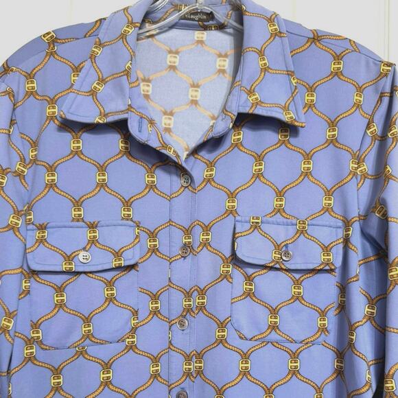 J. McLaughlin Catalina Cloth Tab Sleeve Button Front Chain Link Print Blouse - Picture 3 of 11